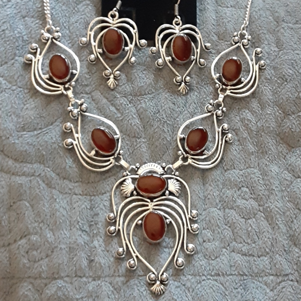 Carnelian statement necklace and earring set